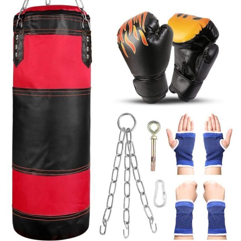 Sac de Frappe Professionnel avec Gants de Boxe 6OZ, Protège-Poignet, Chaînes et Suspension Support Plafond, Sac Boxe sans Sables