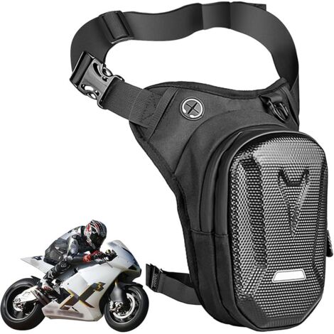 Sac de jambe de moto - Étanche - À coque rigide - Pour homme et femme - Multipoches - Sac de cuisse - Sac banane de moto - Sac de jambe pour la randonnée, l'équitation, la pêche (noir)