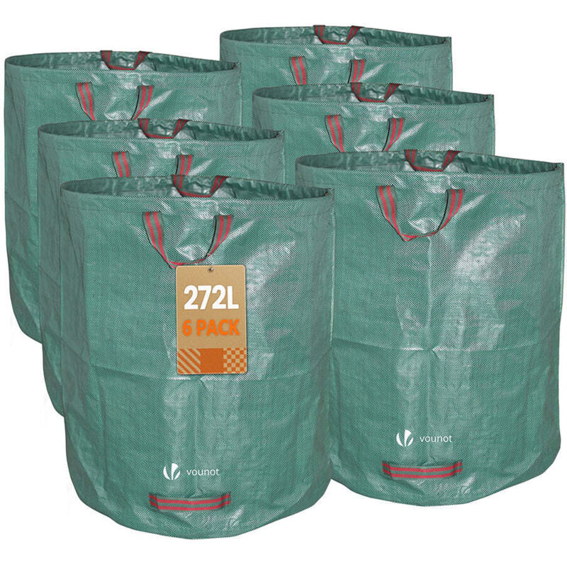6 x Sac de jardin 272L 50kg sac à déchets de jardin réutilisable avec poignées