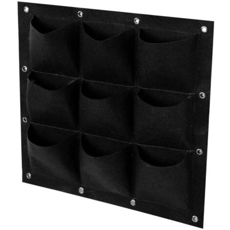 Sac de Jardin Vertical - 9 Pochettes - Tissu Non Tissé - Noir - 50x50 cm