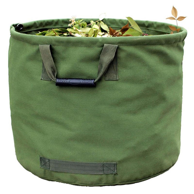 SNQ - Sac de Jardinage 125L Extra-Robuste avec Poignées, Sac de Ramassage Feuilles Verte avec Toile Militaire (H45.7 cm, D55.8 cm)