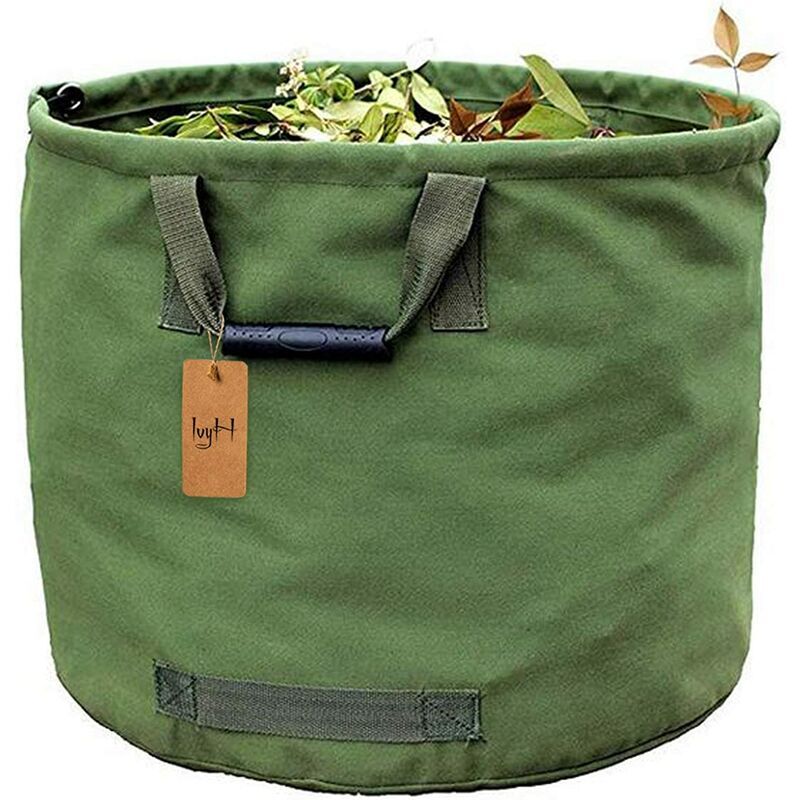 Sac de Jardinage 125L Extra-Robuste avec Poignées, Sac de Ramassage Feuilles Verte avec Toile Militaire (H45.7 cm, D55.8 cm)，Superma