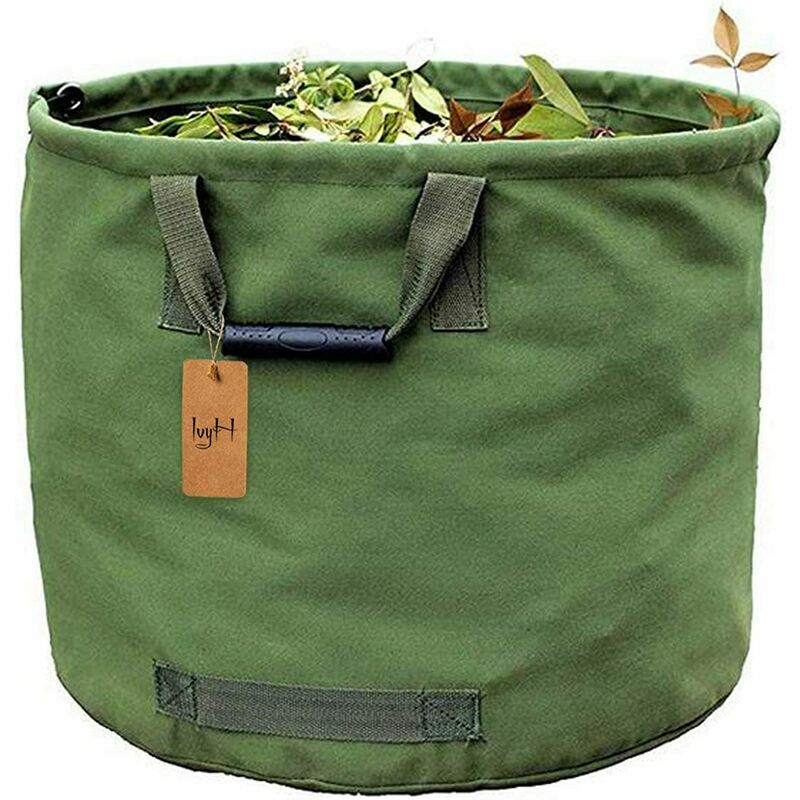 Ayyqh - Sac de Jardinage 125L Extra-Robuste avec Poignées, Sac de Ramassage Feuilles Verte avec Toile Militaire (H45.7 cm, D55.8 cm)