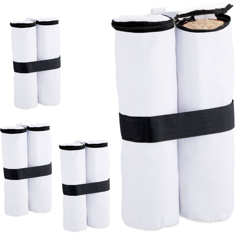 Sac de lestage, lot de 4, tissu Oxford, à remplir de sable, fixation de tente, poids, tonnelle, blanc - Relaxdays