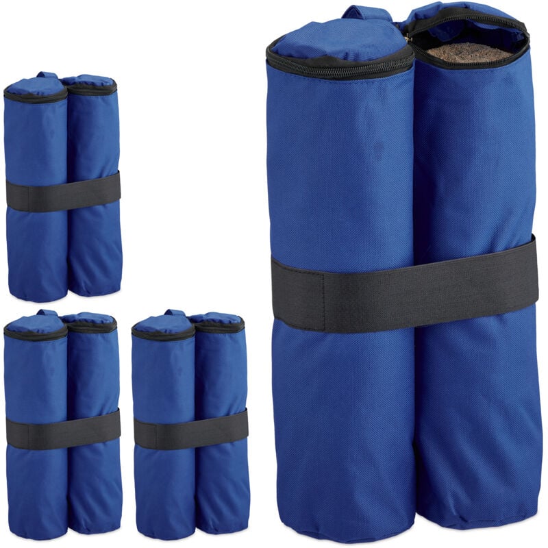 Sac de lestage, lot de 4, tissu Oxford, à remplir de sable, fixation de tente, poids, tonnelle, bleu - Relaxdays