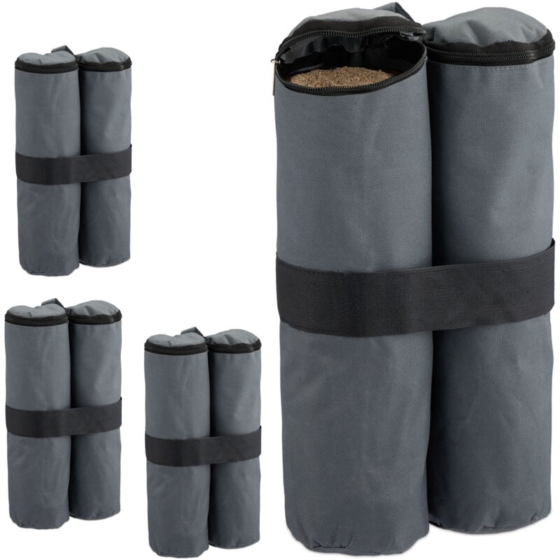 Sac de lestage, lot de 4, tissu Oxford, à remplir de sable, fixation de tente, poids, tonnelle, gris - Relaxdays