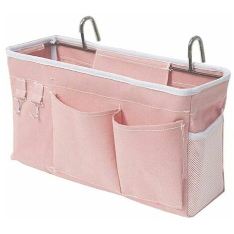 Sac de lit organisateur de lit avec crochets Poche suspendue Sac de rangement pour lit mezzanine pour livre, magazine, téléphone portable, rangement de lit pour écouteurs (rose)