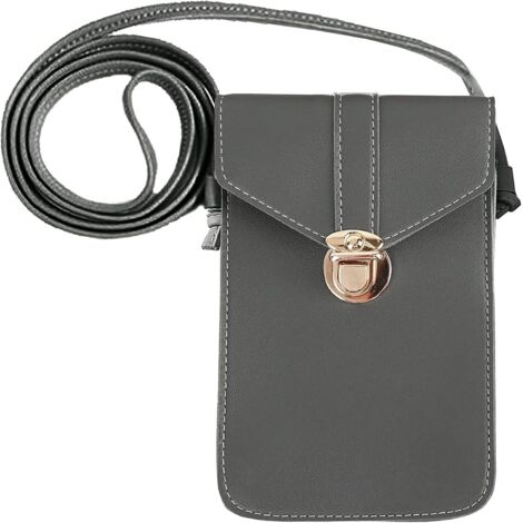 Sac de messager en cuir pour femme sac pour téléphone portable (gris foncé),