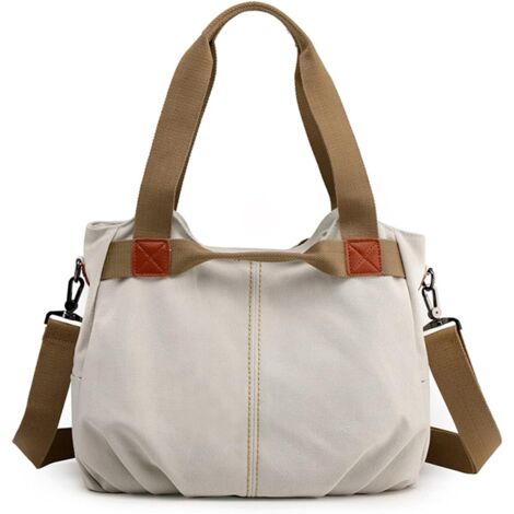 Sac de messager rétro à une épaule pour femmes en toile (blanc)