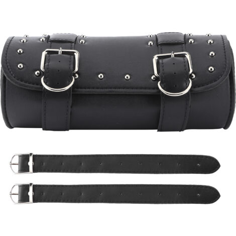 Sac de moto universel en cuir PU sacoche de selle moto rouleau bagages remplacement du moteur noir