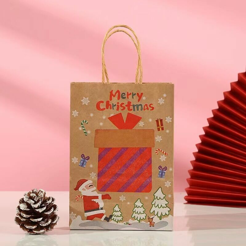 Sac de Noël, sac en papier kraft avec poignée pour le shopping de bonbons de fête d'anniversaire du calendrier de l'avent (boîte cadeau de Noël style