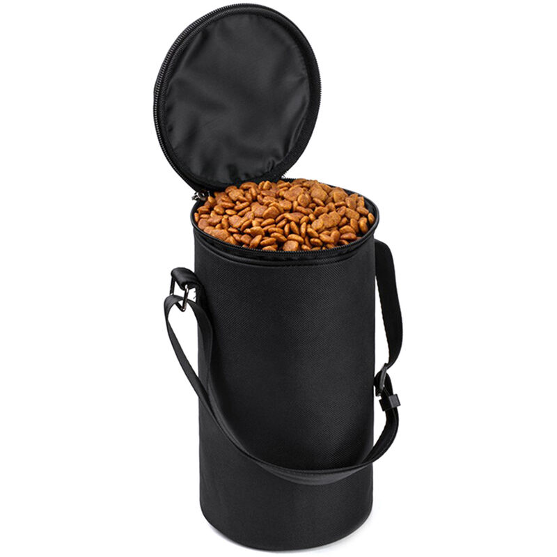 Sac De Nourriture Pliable Avec Couvercle Pliant Bol Portable Etanche Pour Animaux De Compagnie Chat Chiot, Noir