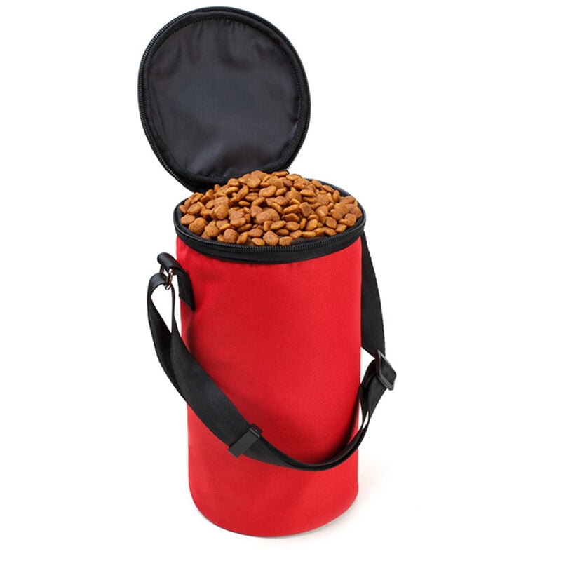 Sac De Nourriture Pliable Avec Couvercle Pliant Bol Portable Etanche Pour Animaux De Compagnie Chat Chiot, Rouge