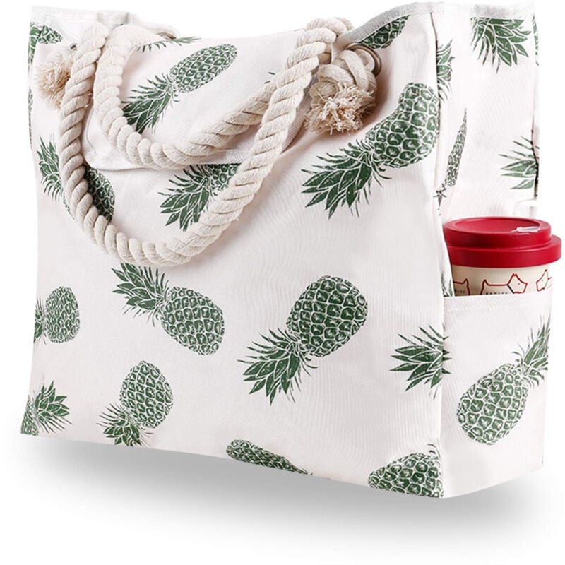 Sac de plage surdimensionné en toile imperméable portable avec 4 poches intérieures pour voyage, salle de bain