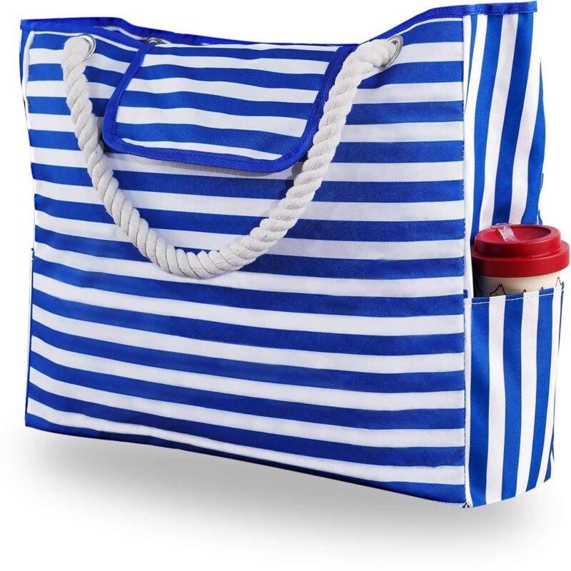 Sac de plage surdimensionné en toile imperméable portable avec 4 poches intérieures pour voyage, salle de bain