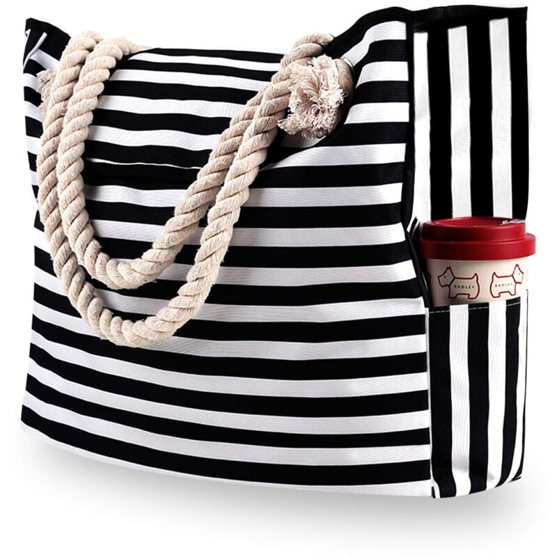 Sac de plage surdimensionné en toile imperméable portable avec 4 poches intérieures pour voyage, salle de bain