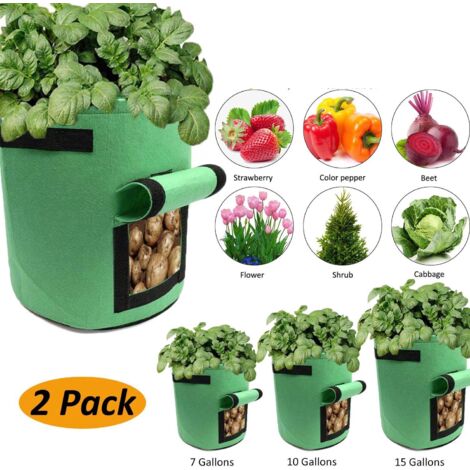 Sac de plantation, lot de 2, avec rabat d'accès et poignées, pour pommes de terre, pots de fleurs, sacs de plantation, conteneurs de plantes, jardinières, cache-pots, vert (taille : 7 gallons)