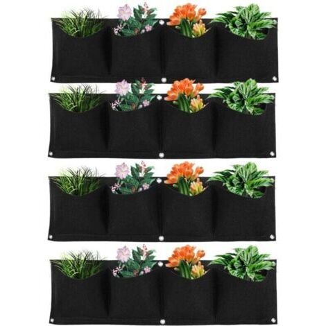 Sac de Plantation Murale,4 Poches Sac de Culture Muraux,Lot de 4 Sac de Plantation Suspendu Pot de Fleurs Mural Extérieur,Sac à Plantes Mural En Feutre Vertical Pour Jardin Décoration Intérieure