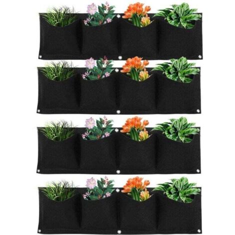 Sac de Plantation Murale,4 Poches Sac de Culture Muraux,Lot de 4 Sac de Plantation Suspendu Pot de Fleurs Mural Extérieur,Sac à Plantes Mural En Feutre Vertical Pour Jardin Décoration Intérieure