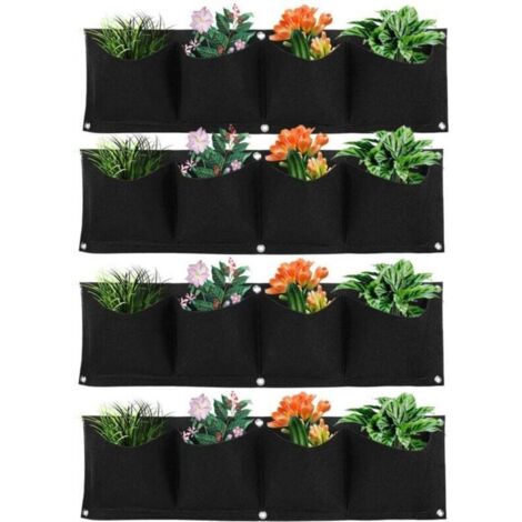 Sac de Plantation Murale,4 Poches Sac de Culture Muraux,Lot de 4 Sac de Plantation Suspendu Pot de Fleurs Mural Extérieur,Sac à Plantes Mural En Feutre Vertical Pour Jardin Décoration Intérieure