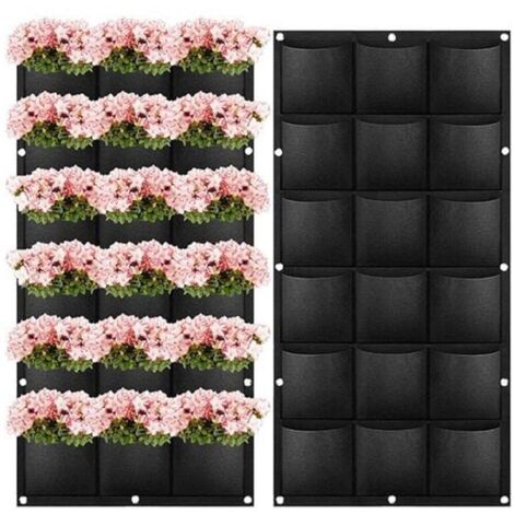 Sac de plantation suspendu à 18 poches pour mur végétal, intérieur et extérieur, maison, balcon, cour – Noir