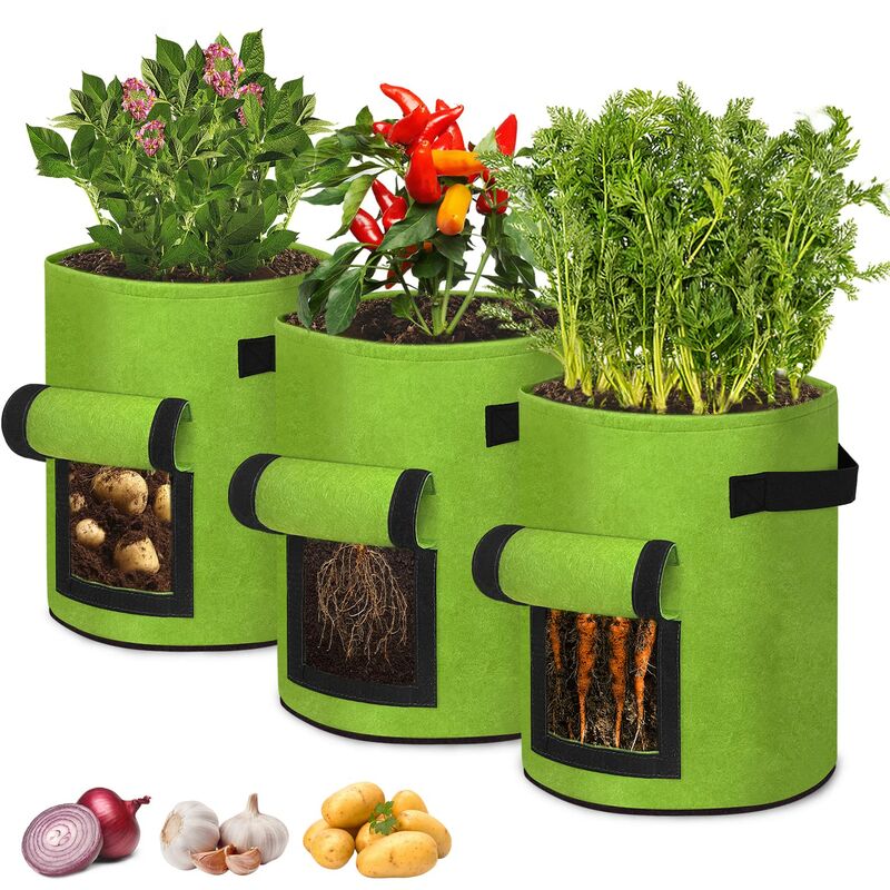 Sac de plantation Vert 7 Gallon 3Pcs Tissu Durable Sacs à Plantes avec Poignées pour Pommes de terr Fleurs Plantes Légumes Naizy