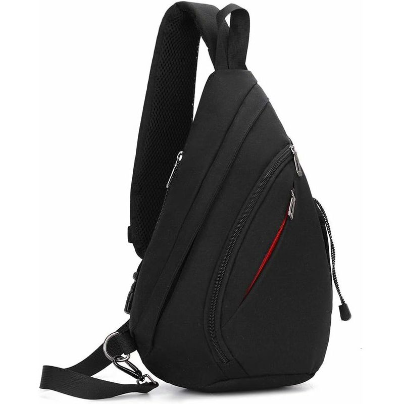 Sac de Poitrine Sacoche Bandoulière Homme et Femme Sac Porté Épaule Léger Étanche Sling Sport Vélo Randonnée Voyage Excursion noir