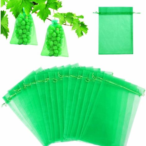 Sac de Protection de Grappes de Raisin, 10X15cm/15X20cm ,200 pièces , Sacs Organza , Sac Protection Fruits, Filet Contre Les Insectes, Protection et Anti-nuisibles pour Jardin (Vert)