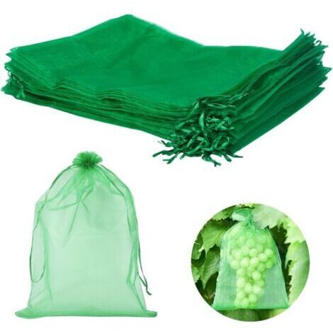 Sac de Protection de Raisin, Sacs Organza avec Cordon, Sac Protection Fruits, Sachet Protection Raisin Organza réutilisable, pour Protéger Contre Les Guêpes, Oiseaux (Vert Herbe 60 Pièces,20x30cm)