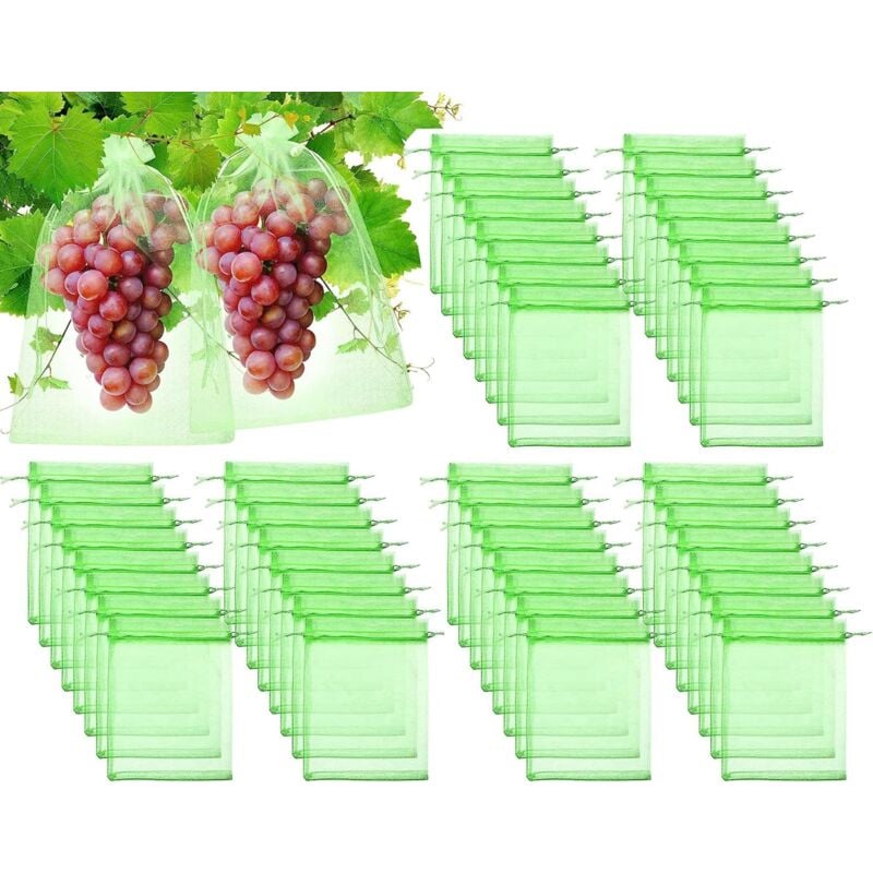 Sac de Protection de Raisins, 60 Pièces Sac Protection Fruits Vert Sac Organza avec Cordon Sacs Filets Protection des Grappes Raisin Contre Les