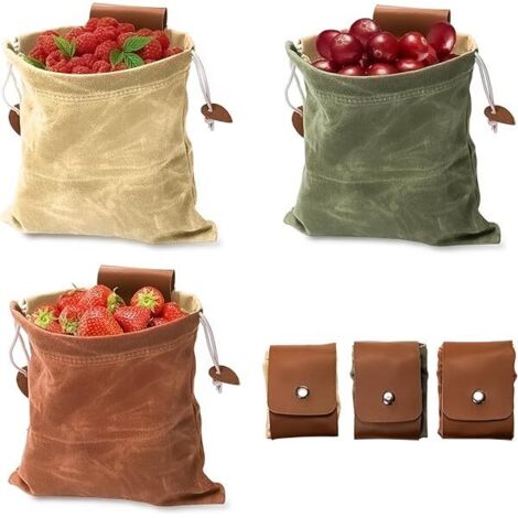 Sac De Ramassage - Toile Cirée Et Cuir PU - Pliable Sur Ceinture - Pour Champignons Fruits Noix - 8,6 X 8,8 Pouces - 3 Pièces