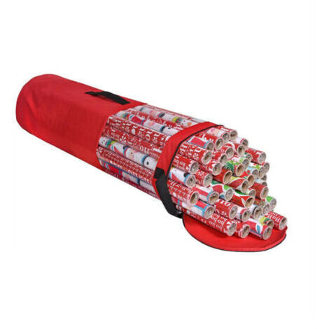 Sac de rangement cylindrique de papier cadeau de Noël avec fenêtre transparente (D9 x H 40 inches) - rose rouge