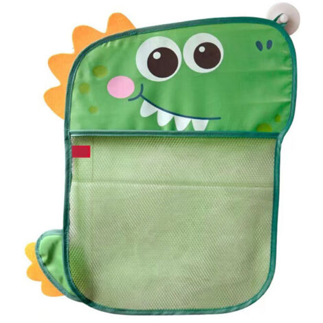 Sac de rangement de jouets de bain pour enfants en forme de dinosaure, grande capacité avec ventouses et filet.