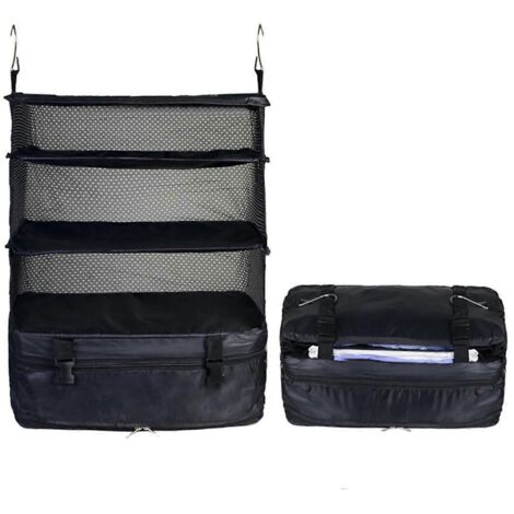 Sac de rangement de voyage à 3 compartiments avec crochets, pliable et portable, idéal pour les vêtements, le camping, les sous-vêtements et les chaussettes. Parfait pour les voyages, le camping et le