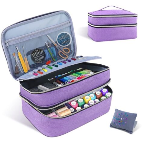 Sac de rangement double couche pour fournitures de couture, boîte à outils grande capacité pour aiguilles et fils, sac de rangement portable pour accessoires de couture faits main