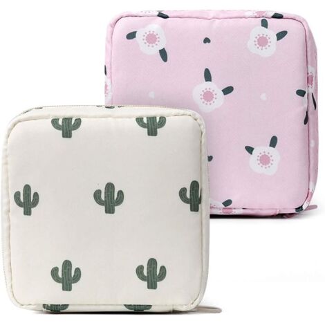 Sac de rangement en coton 2 pièces pour serviettes hygiéniques (cactus),
