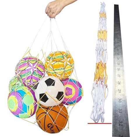 Sac De Rangement En Filet Pour Balles - Nylon Résistant UV - 79 cm - Jaune Et Blanc - Pour Basket Ball Football Volley Ball Soccer - 1 Pièce