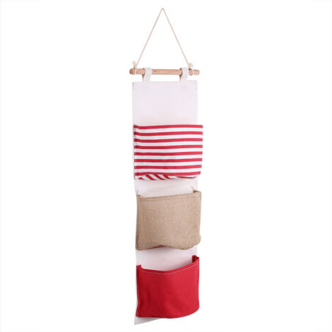 Sac de rangement en lin à 3 couches, sac suspendu pour armoire, pochette murale pour jouets
