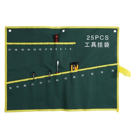 Sac de Rangement en Toile pour Outils - Mano - Type 25 Poches - Grande Capacité (67 x 49.5 cm) Vert