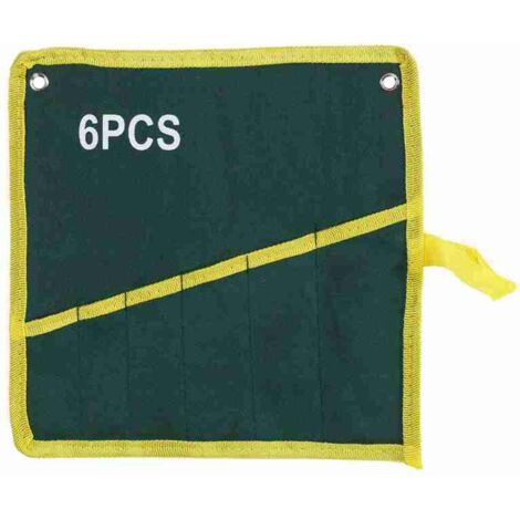 Sac de rangement enroulable pour clés à molette en toile résistante, vert, 6 poches (1 pièce)