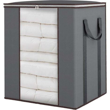 Sac de rangement extra-large de 120 L pour couvertures, avec poignées renforcées. Idéal pour ranger couettes, draps, oreillers et vêtements. Respirant, gris.