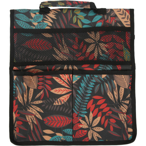 Sac de Rangement Jardin avec Poches, Tabouret Agenouilloir et Porte-Outils Pliable à Poignée, Design Feuilles Rouges