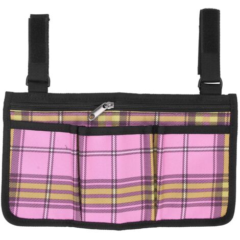 Sac de rangement latéral polyvalent pour fauteuil roulant, poche étanche et résistante.