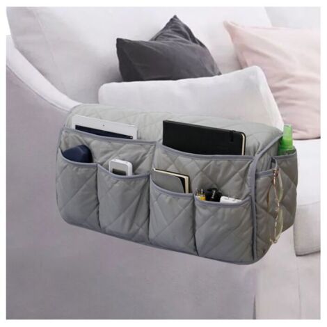 Sac de rangement latéral pour accoudoirs de canapé - Économie d’espace - Solide - Grande télécommande pour TV, articles divers, organiseur, sac de rangement gris