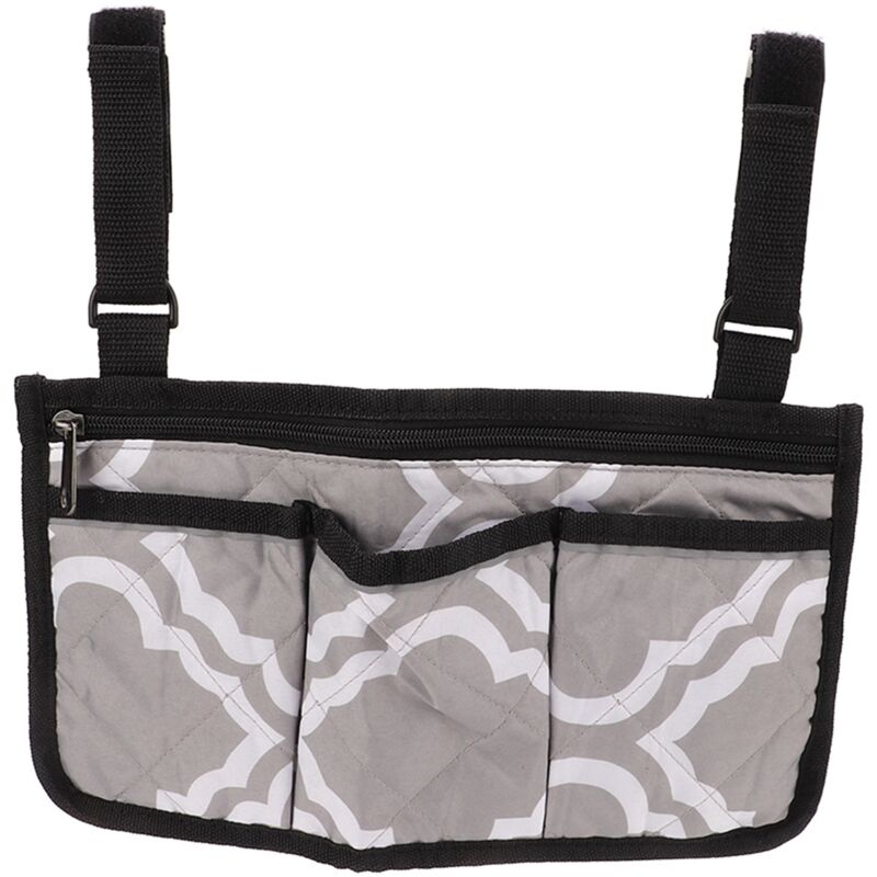 Sac de rangement latéral pour fauteuil roulant, poche multi-compartiments avec bandes réfléchissantes, accessoire d'accoudoir, motif gris