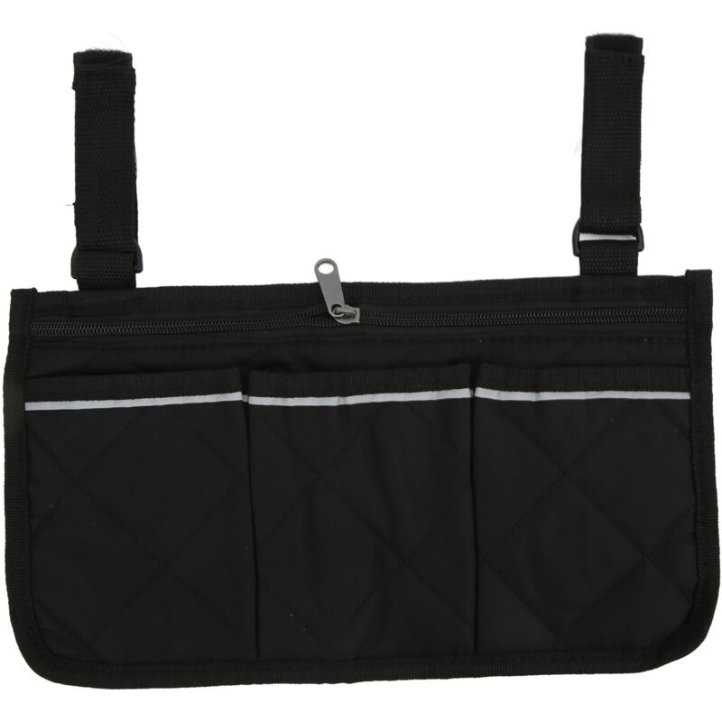 Sac de rangement latéral pour fauteuil roulant, poche multi-compartiments avec bandes réfléchissantes, accessoire d'accoudoir pratique.