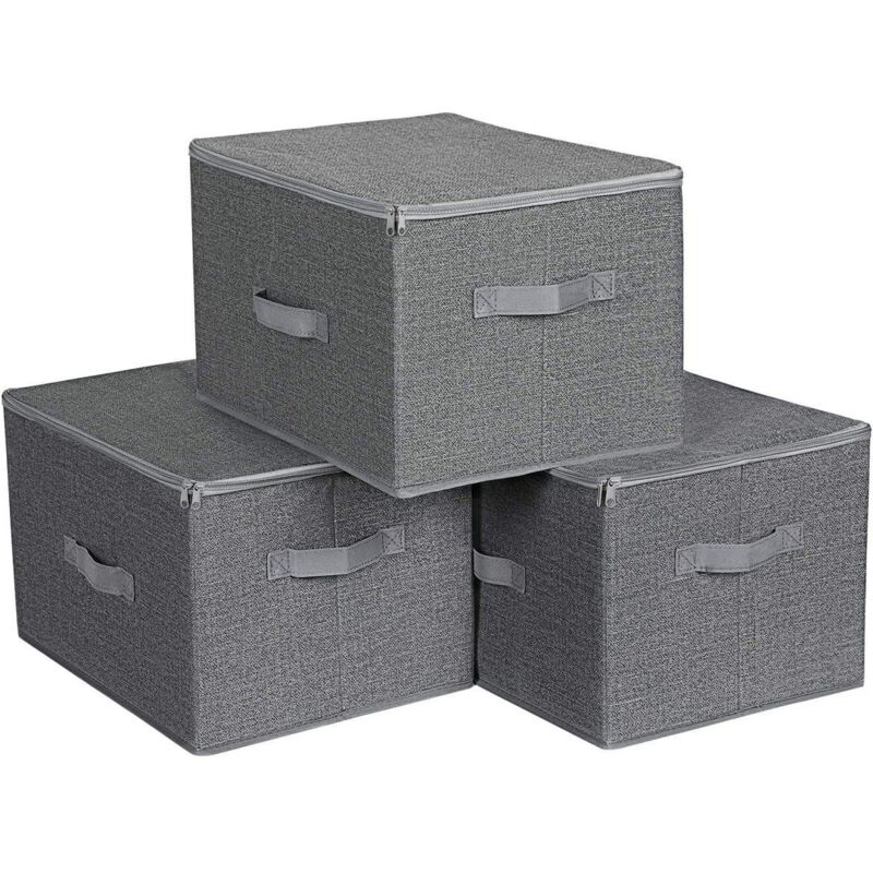 Calicosy - Boîtes de rangement grises pliables avec poignées et couvercle - L40 x H25 cm