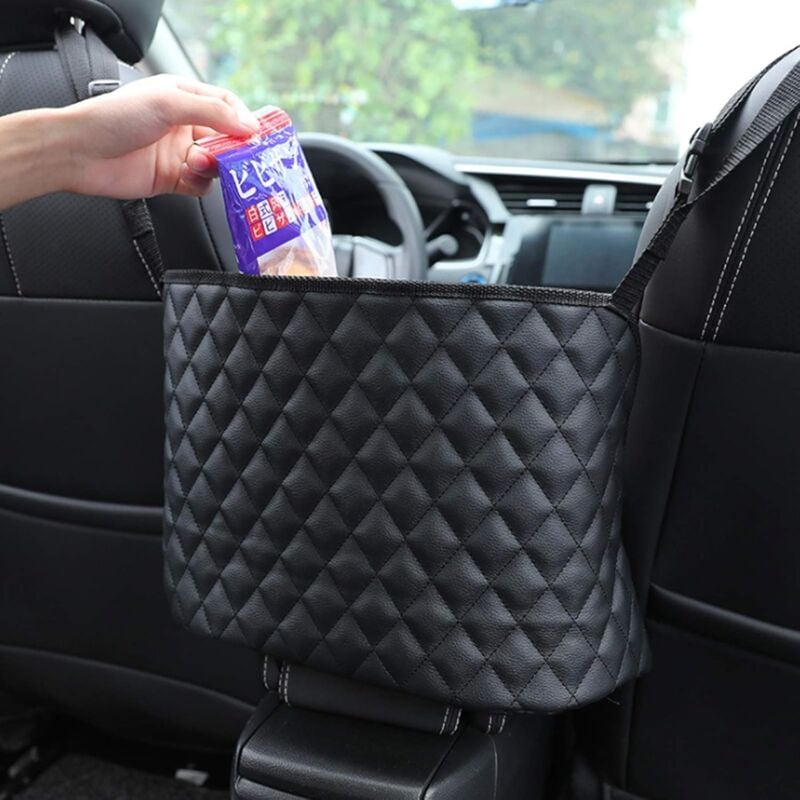 Sac de rangement multifonction pour voiture en cuir synthétique de qualité supérieure - Organiseur entre les sièges avant pour animaux de compagnie,