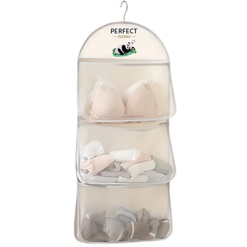 Sac de rangement multifonctionnel en filet multicouche avec cintre métallique, sac en filet pour soutien-gorge et sous-vêtements