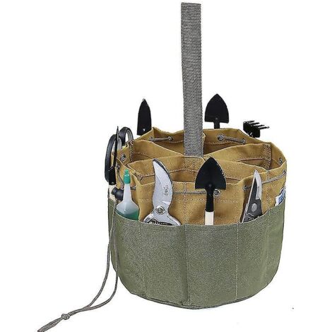 Sac de rangement multifonctionnel pour outils d'entretien en toile verte avec cordon de serrage